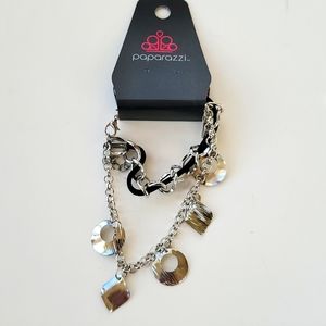 Boutique Paparazzi Black and Silver Tone Adjustable Charm Bracelet